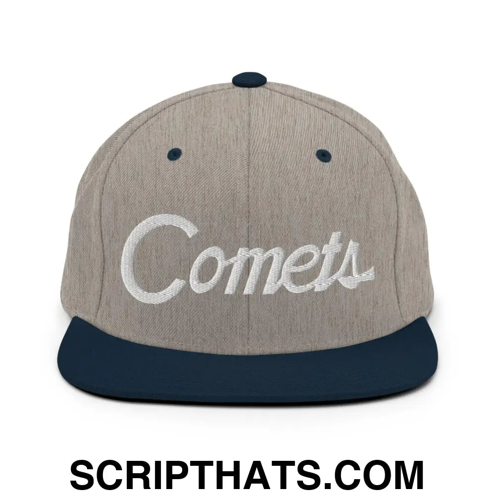 Comets School Mascot Script Snapback Hat Heather Grey Navy