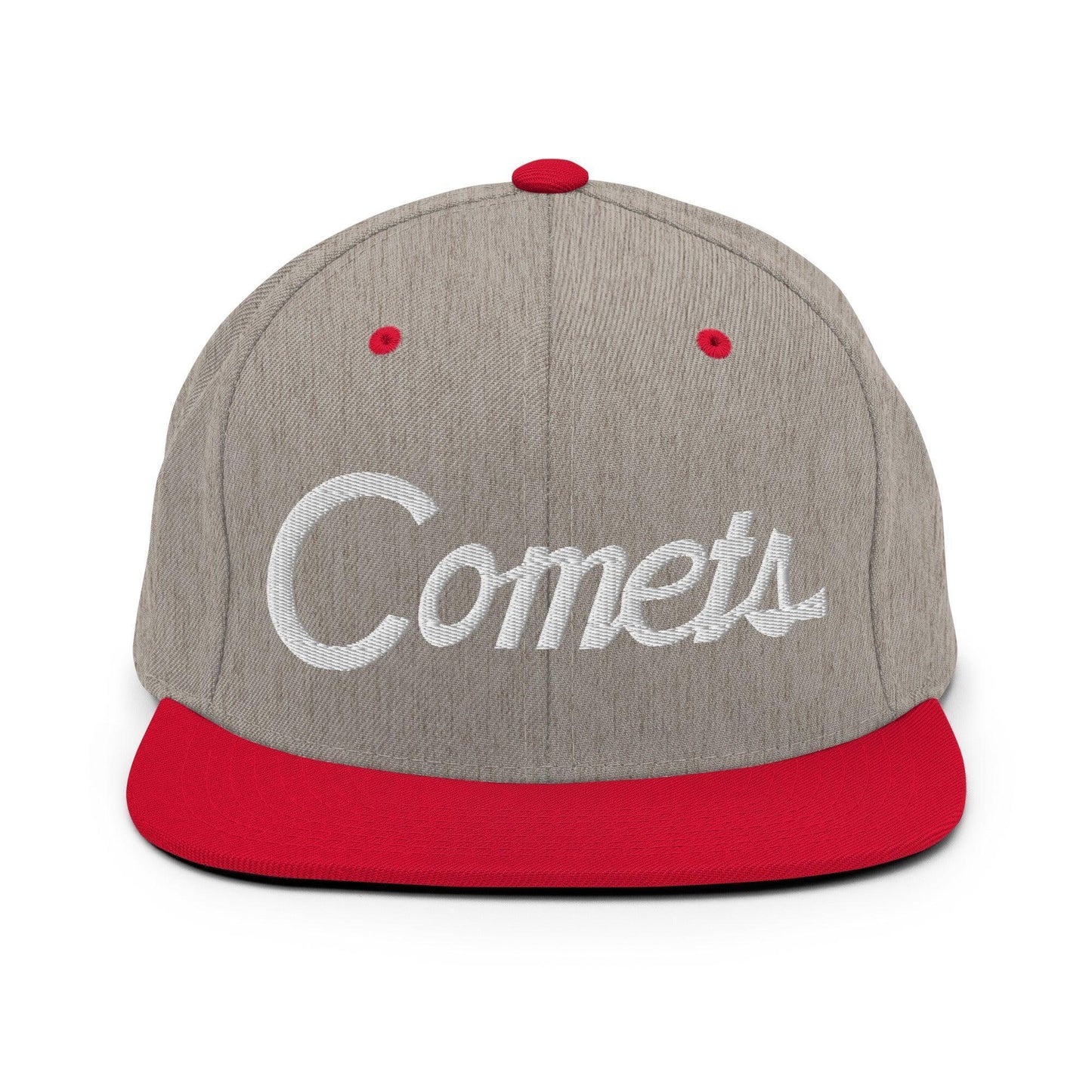 Comets School Mascot Script Snapback Hat Heather Grey Red