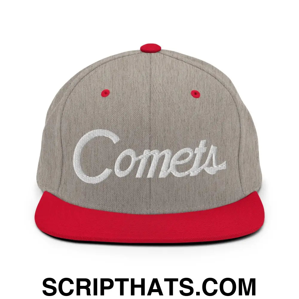 Comets School Mascot Script Snapback Hat Heather Grey Red