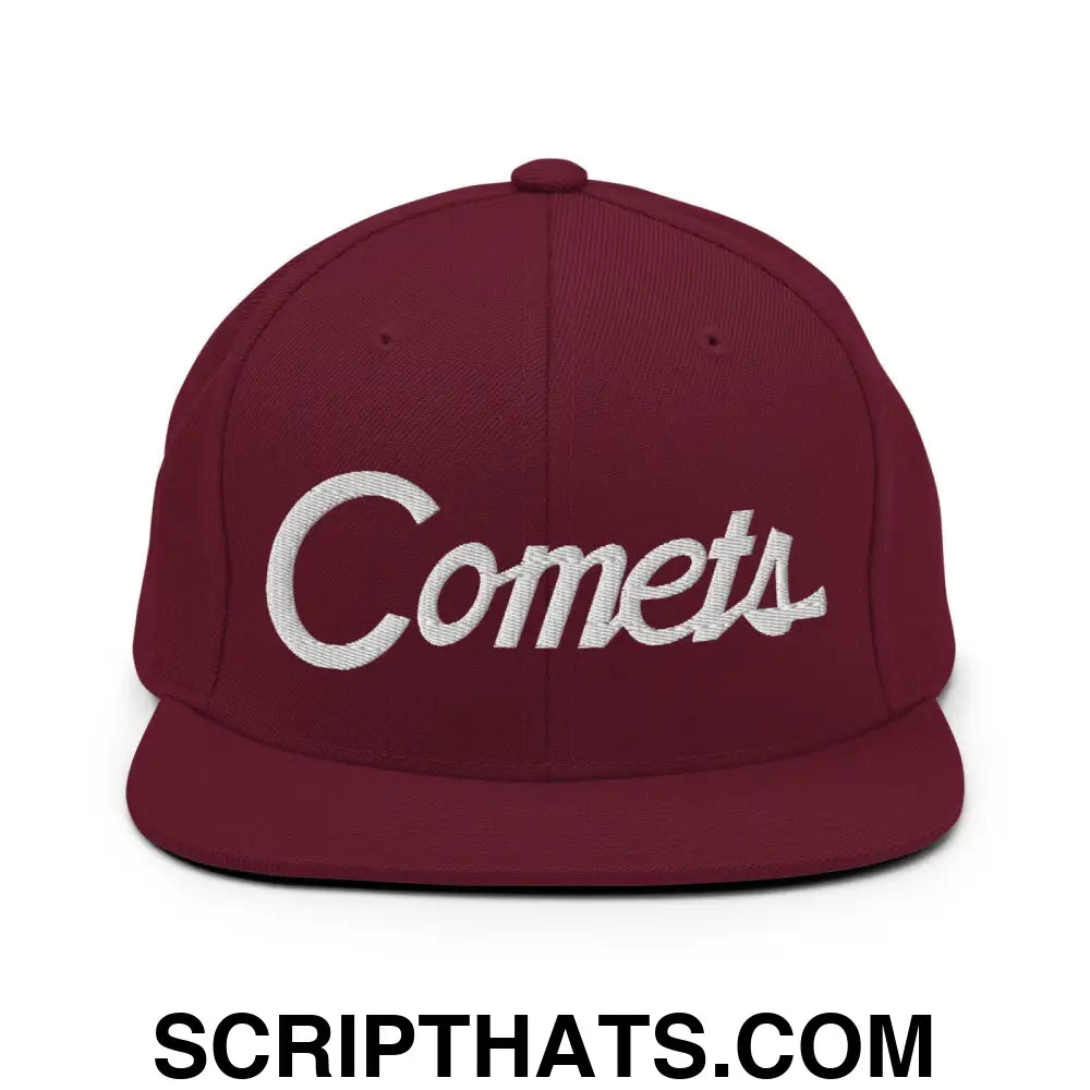 Comets School Mascot Script Snapback Hat Maroon