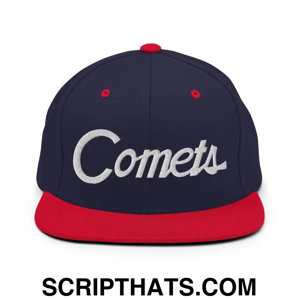 Comets School Mascot Script Snapback Hat Navy Red