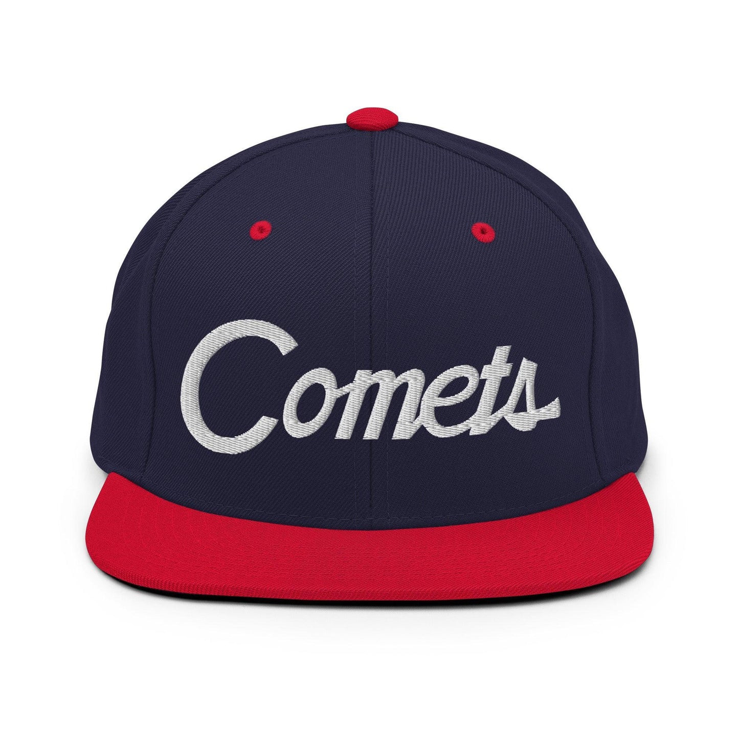 Comets School Mascot Script Snapback Hat Navy Red