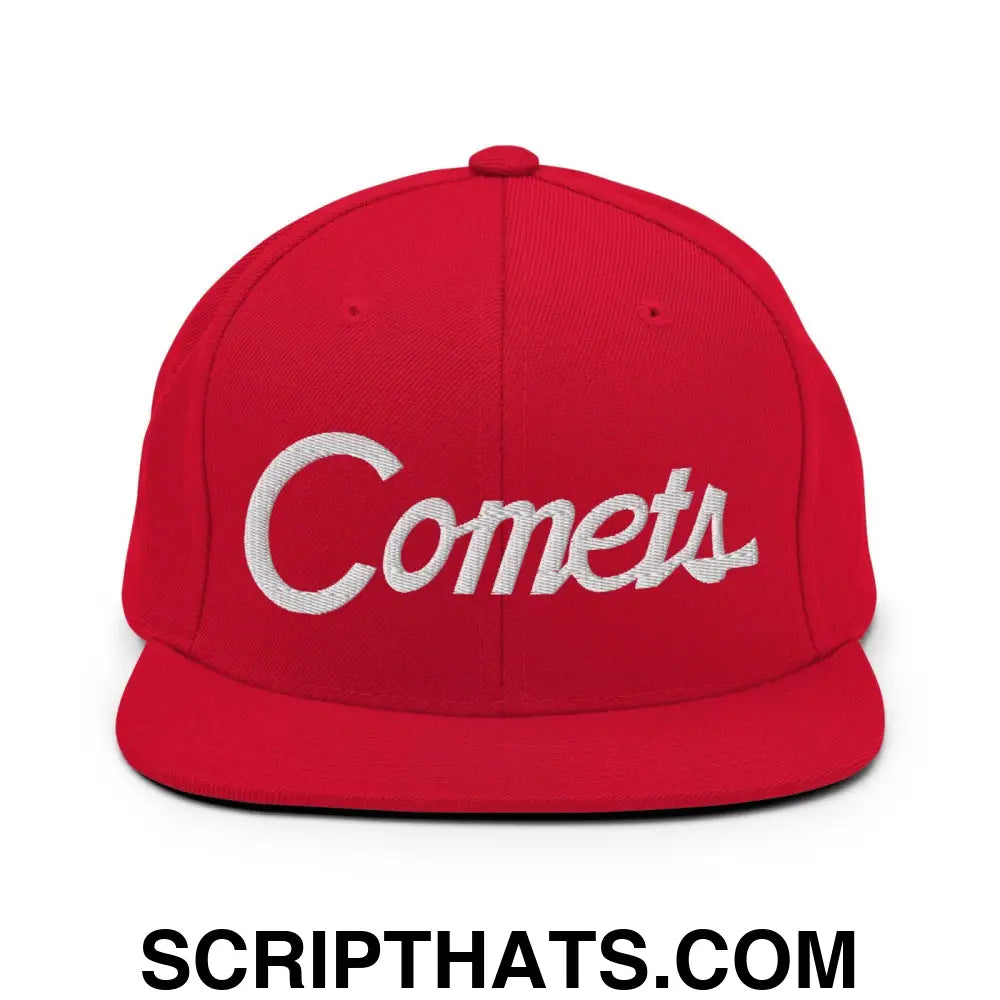 Comets School Mascot Script Snapback Hat Red