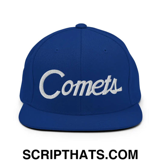 Comets School Mascot Script Snapback Hat Royal Blue