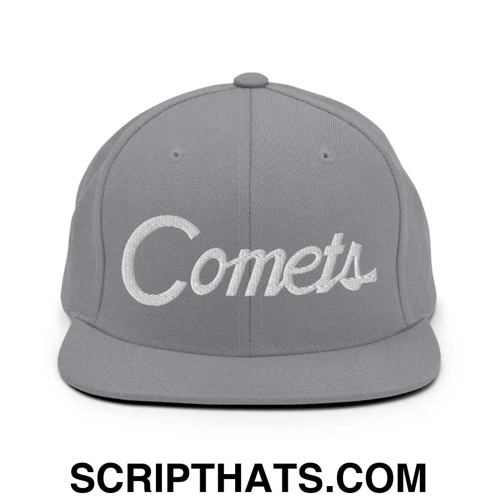 Comets School Mascot Script Snapback Hat Silver