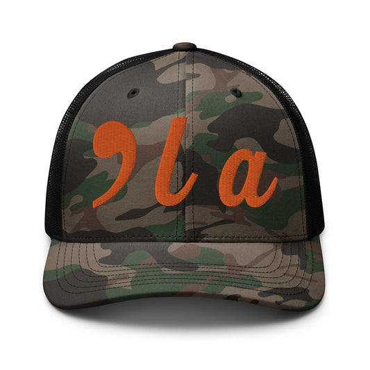 Comma La Kamala Harris Camo Trucker Hat Orange Camo Black