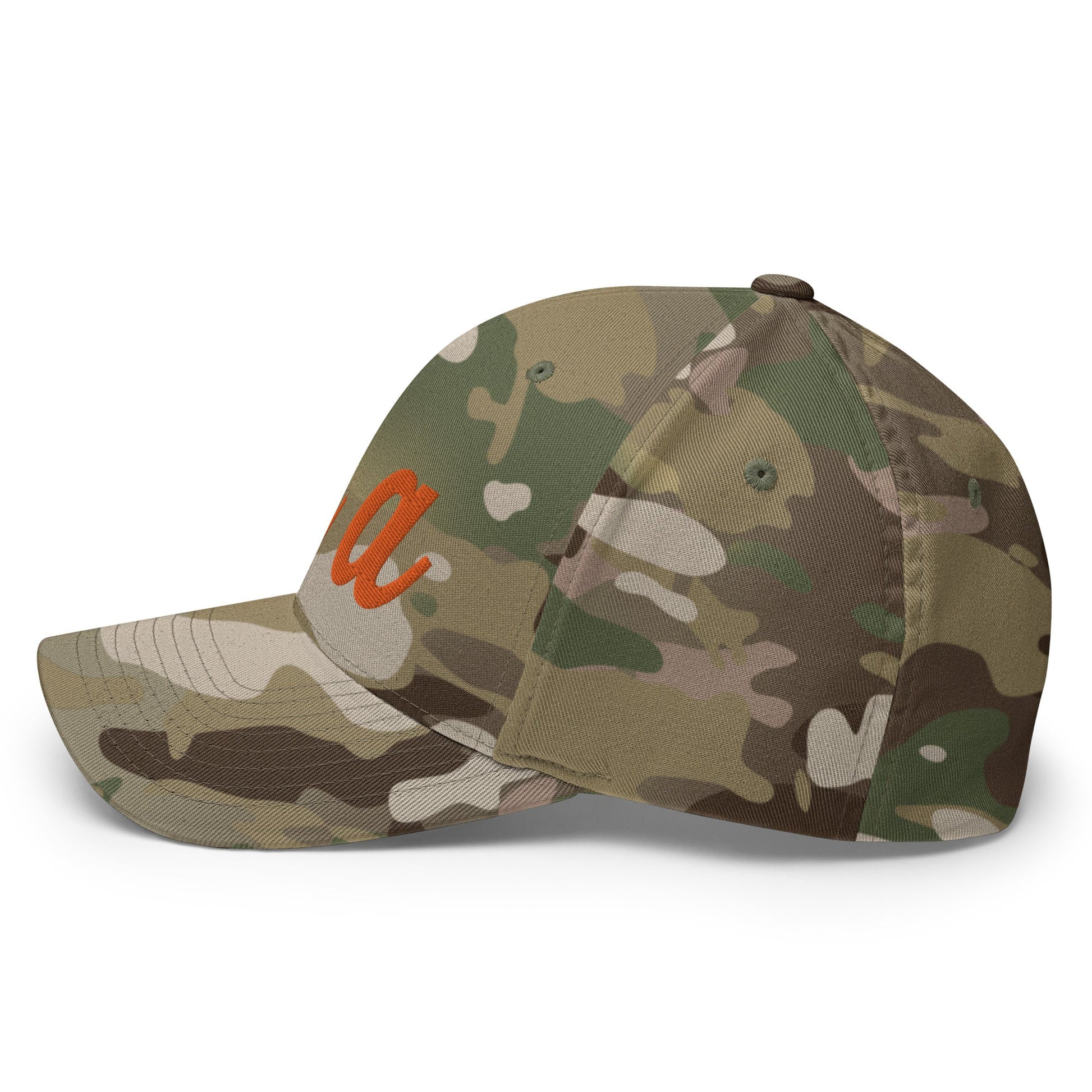 Comma La Kamala Harris Embroidered Stretch Fit Baseball Hat Orange Camo Multicam Green