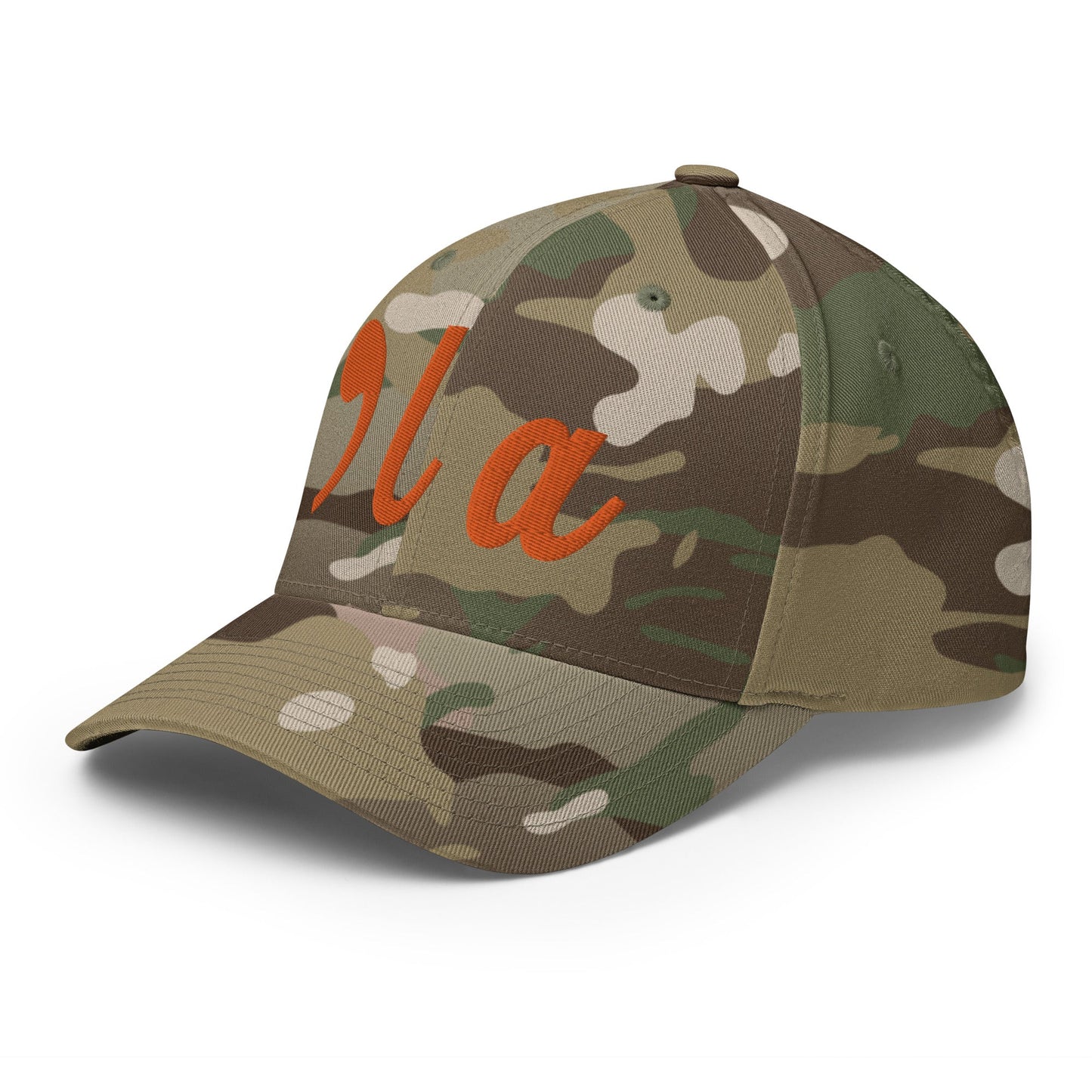 Comma La Kamala Harris Embroidered Stretch Fit Baseball Hat Orange Camo Multicam Green