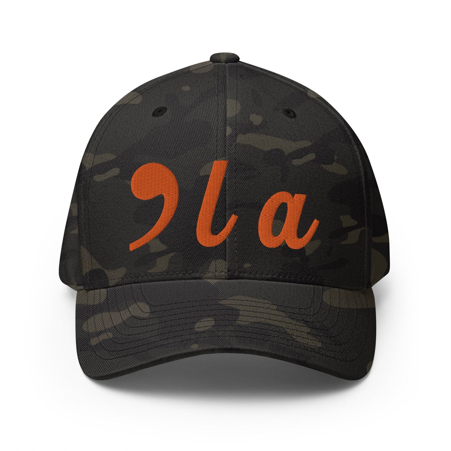 Comma La Kamala Harris Embroidered Stretch Fit Baseball Hat Orange Camo Multicam Black