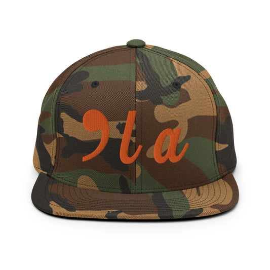 Comma La Kamala Harris Flat Bill Brim Snapback Hat Orange Camo Camo