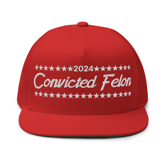 Convicted Felon 2024 Flat Bill Snapback Hat Red