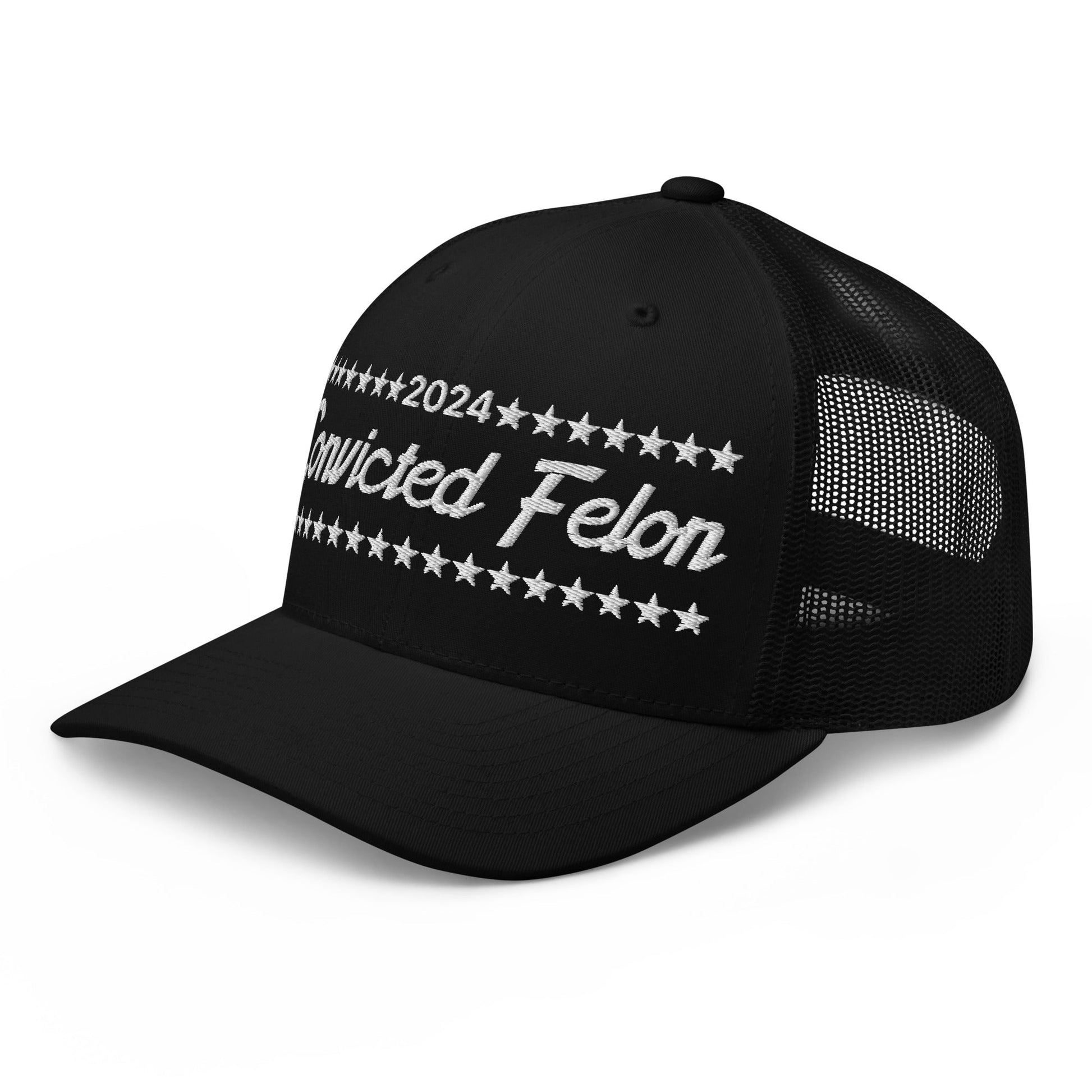 Convicted Felon 2024 Retro Trucker Hat Black