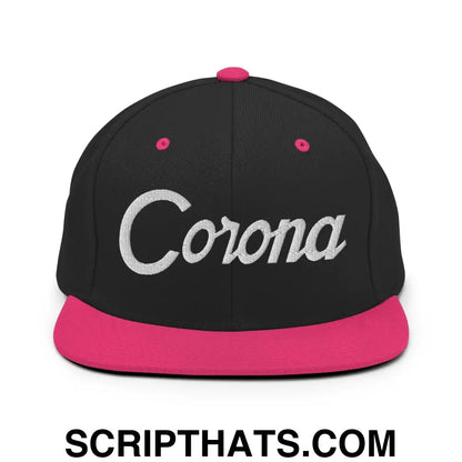 Corona Script Snapback Hat Black Neon Pink