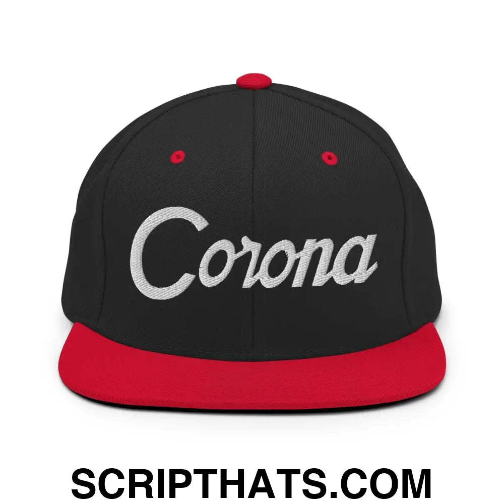 Corona Script Snapback Hat Black Red