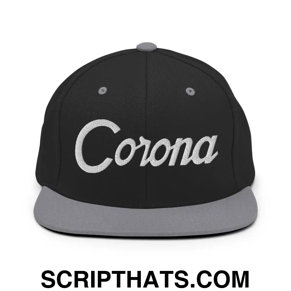 Corona Script Snapback Hat Black Silver