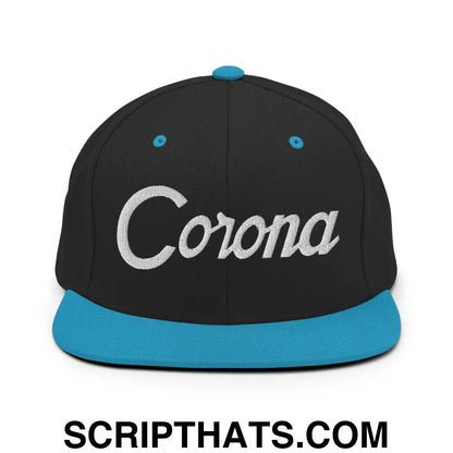 Corona Script Snapback Hat Black Teal