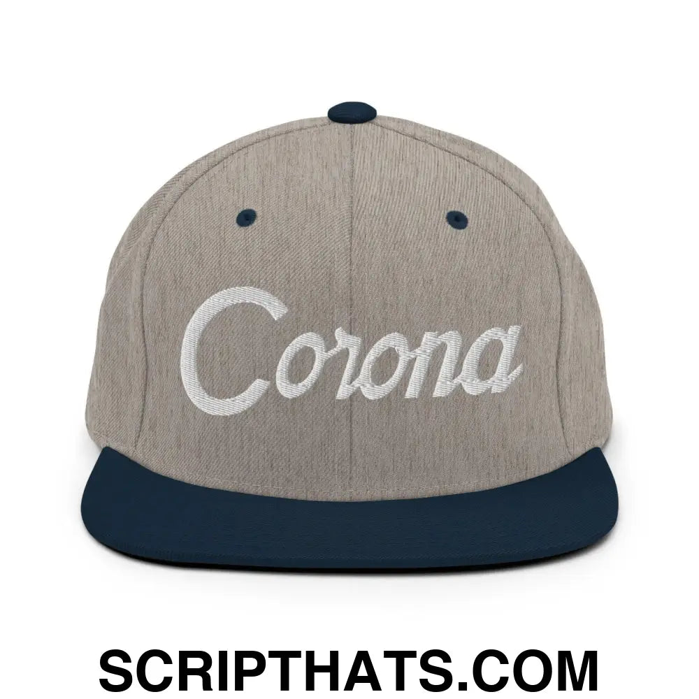 Corona Script Snapback Hat Heather Grey Navy