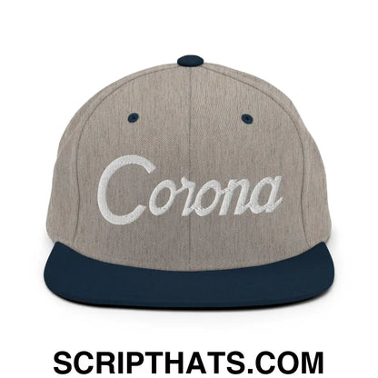 Corona Script Snapback Hat Heather Grey Navy