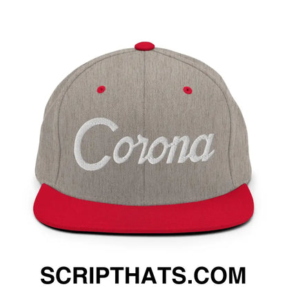 Corona Script Snapback Hat Heather Grey Red