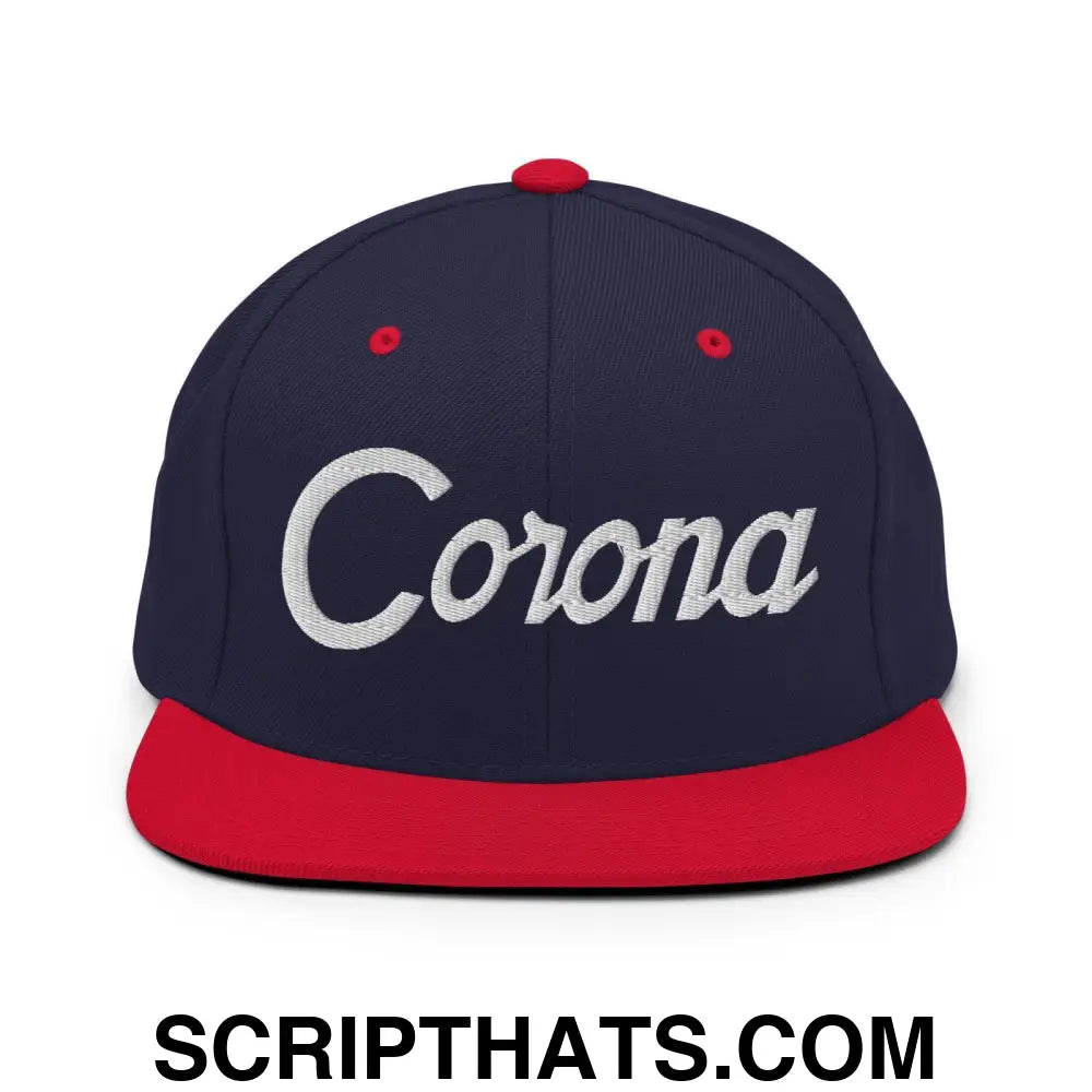 Corona Script Snapback Hat Navy Red