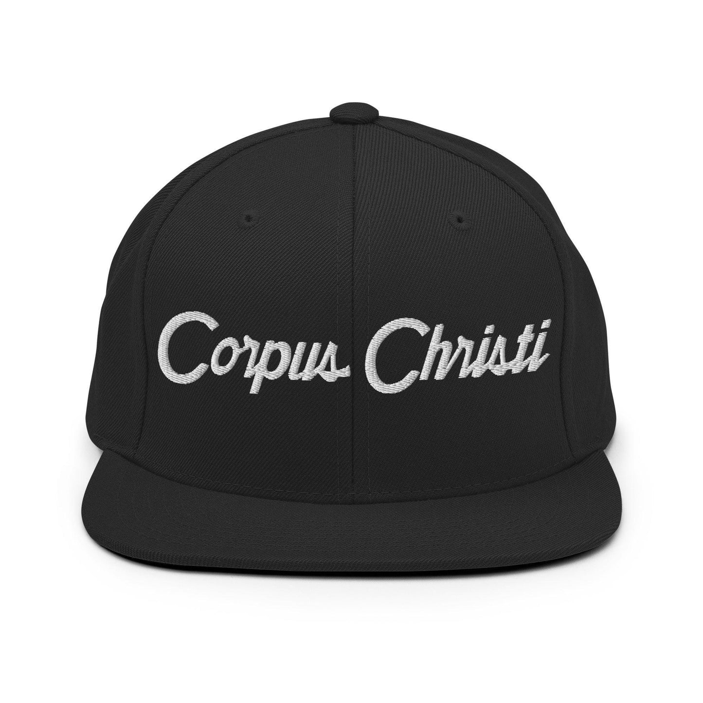 Corpus Christi Script Snapback Hat Black