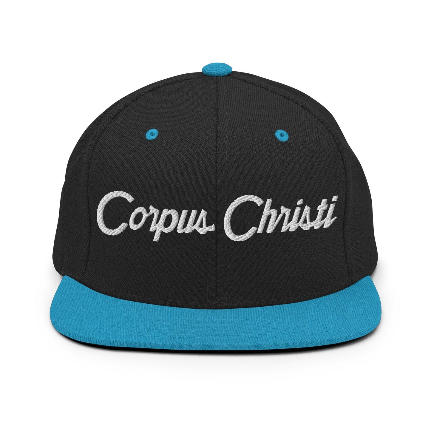 Corpus Christi Script Snapback Hat Black Teal