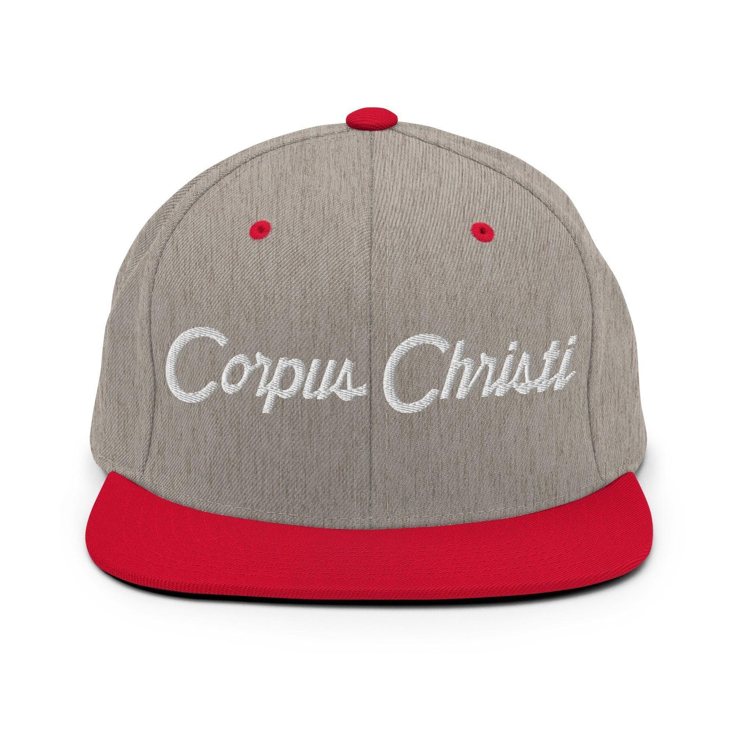 Corpus Christi Script Snapback Hat Heather Grey Red