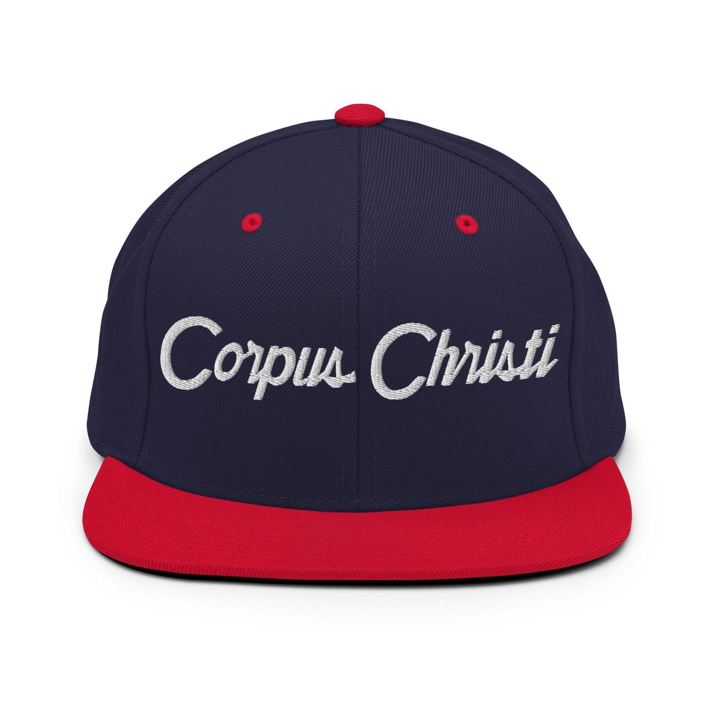Corpus Christi Script Snapback Hat Navy Red
