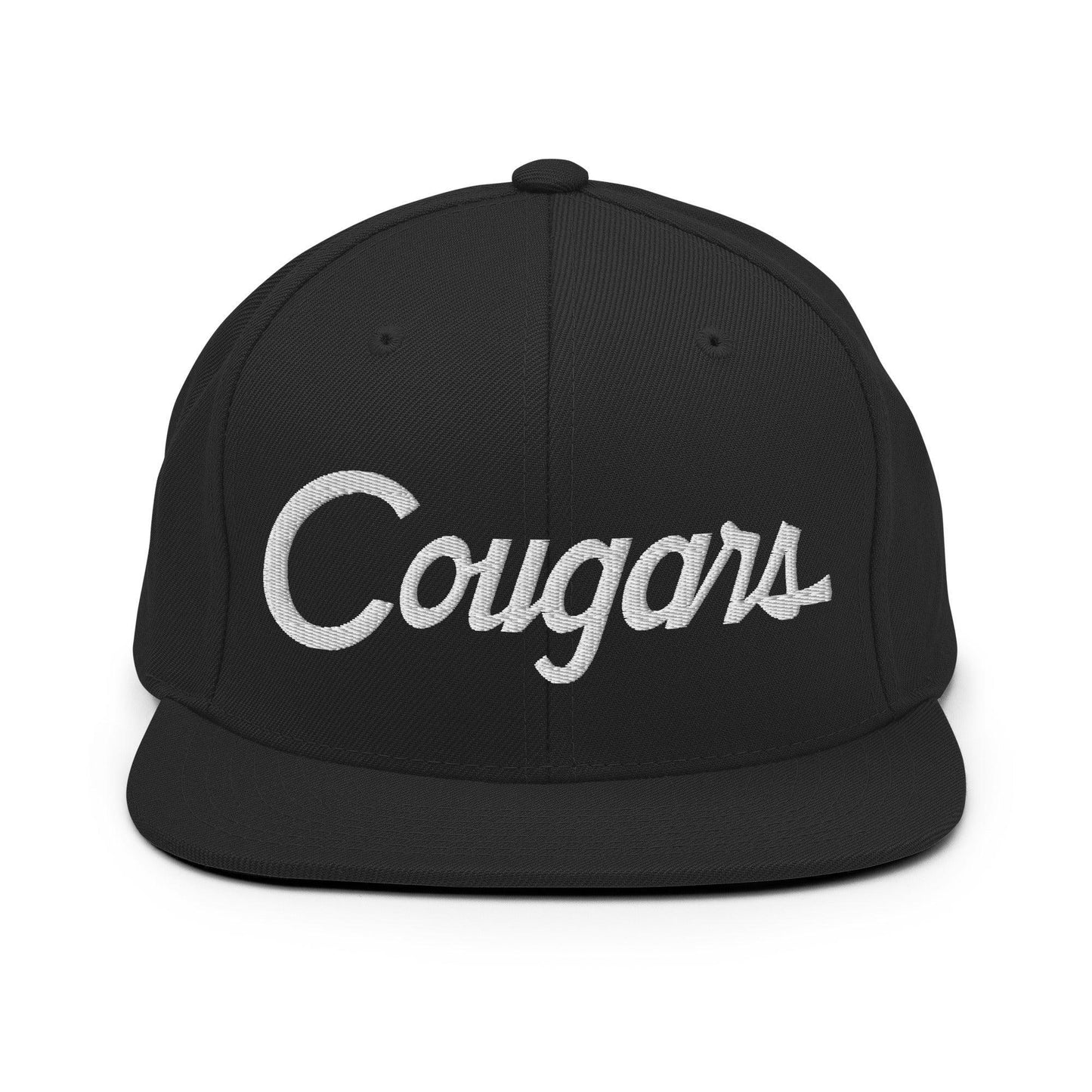 Cougars School Mascot Script Snapback Hat Black