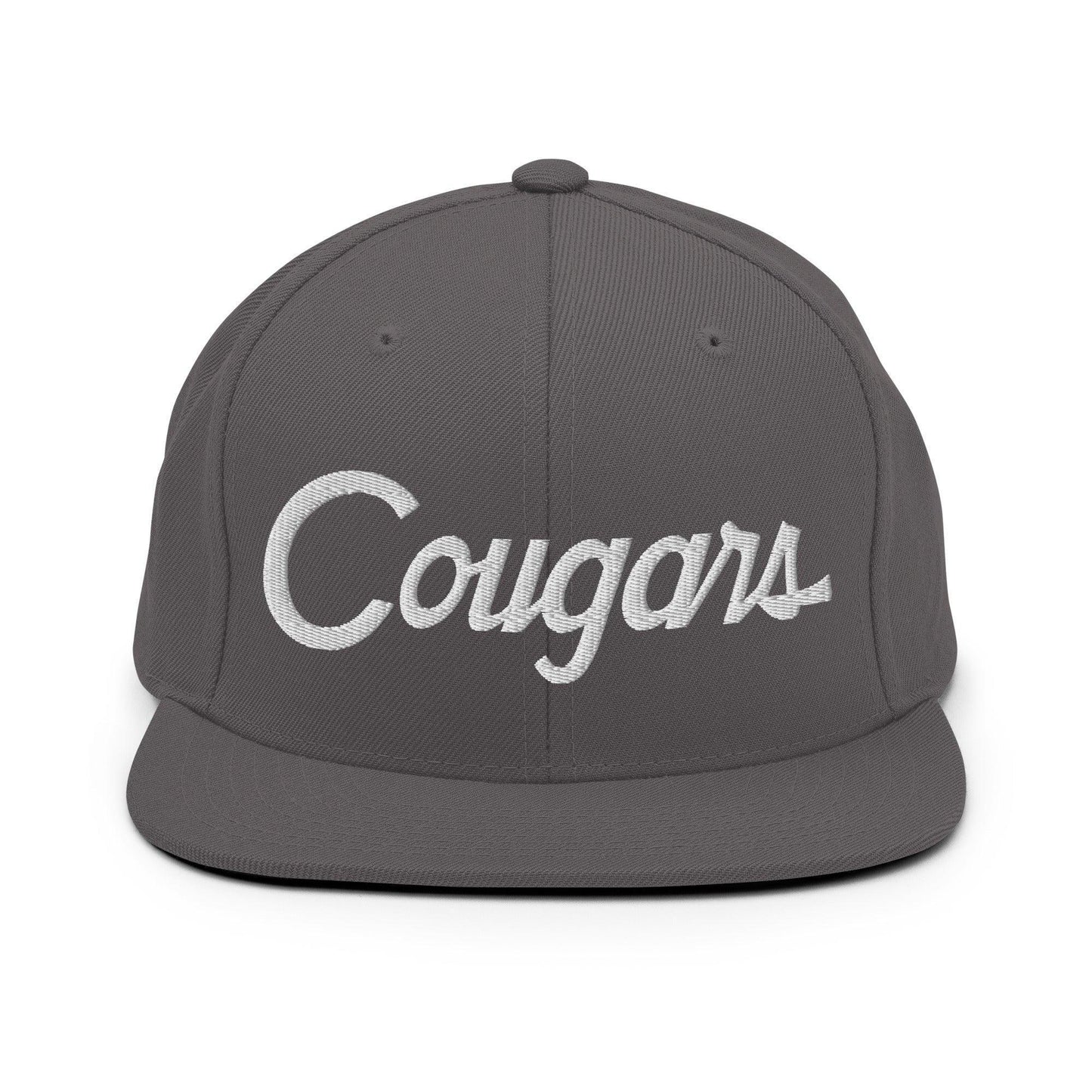 Cougars School Mascot Script Snapback Hat Dark Grey