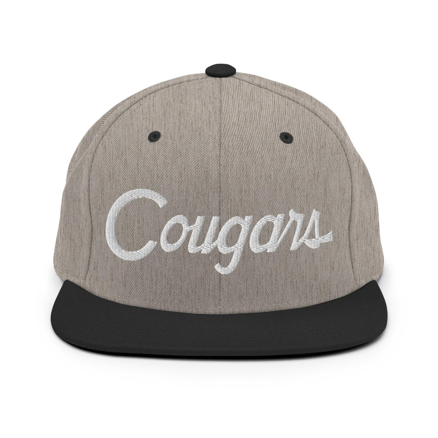 Cougars School Mascot Script Snapback Hat Heather Black