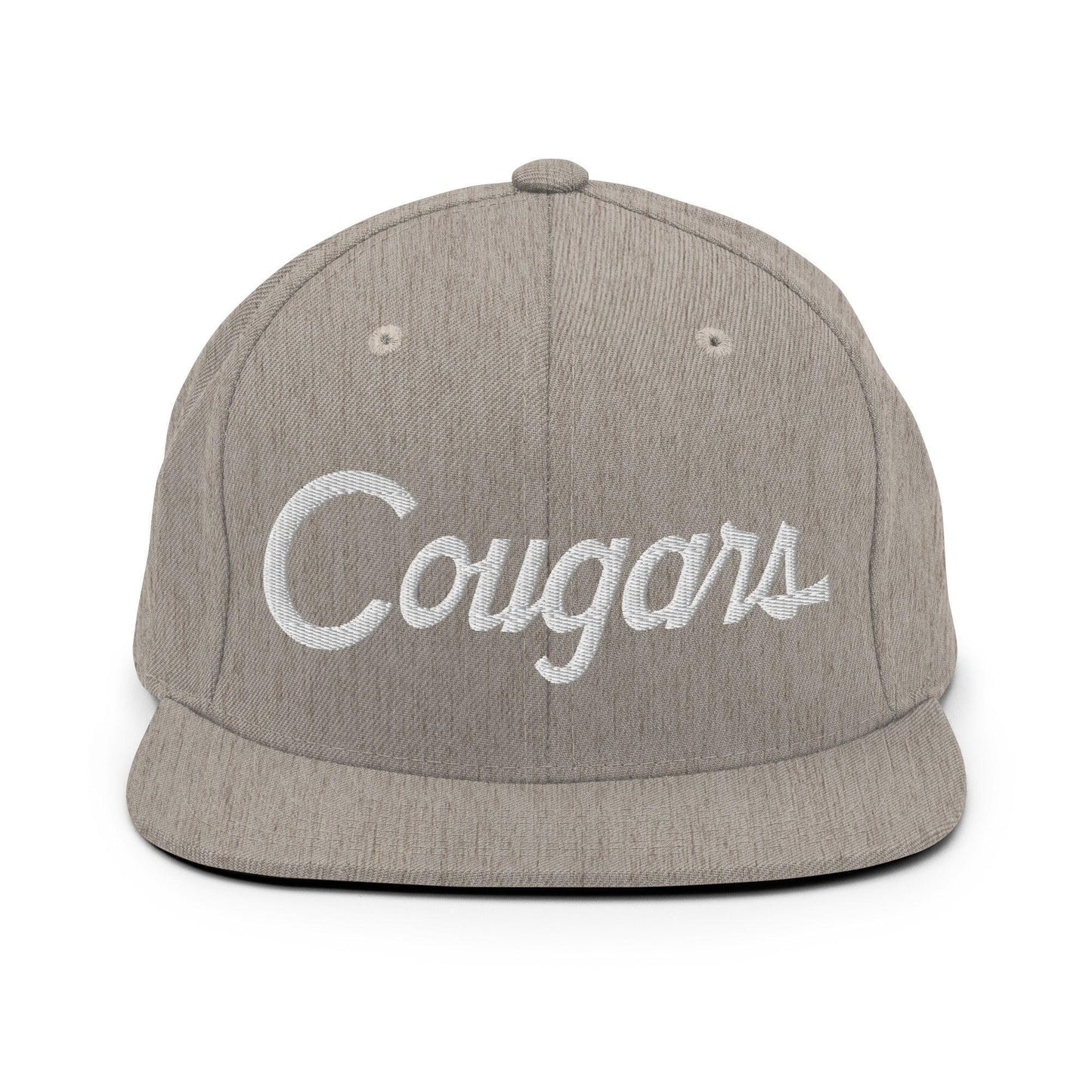 Cougars School Mascot Script Snapback Hat Heather Grey