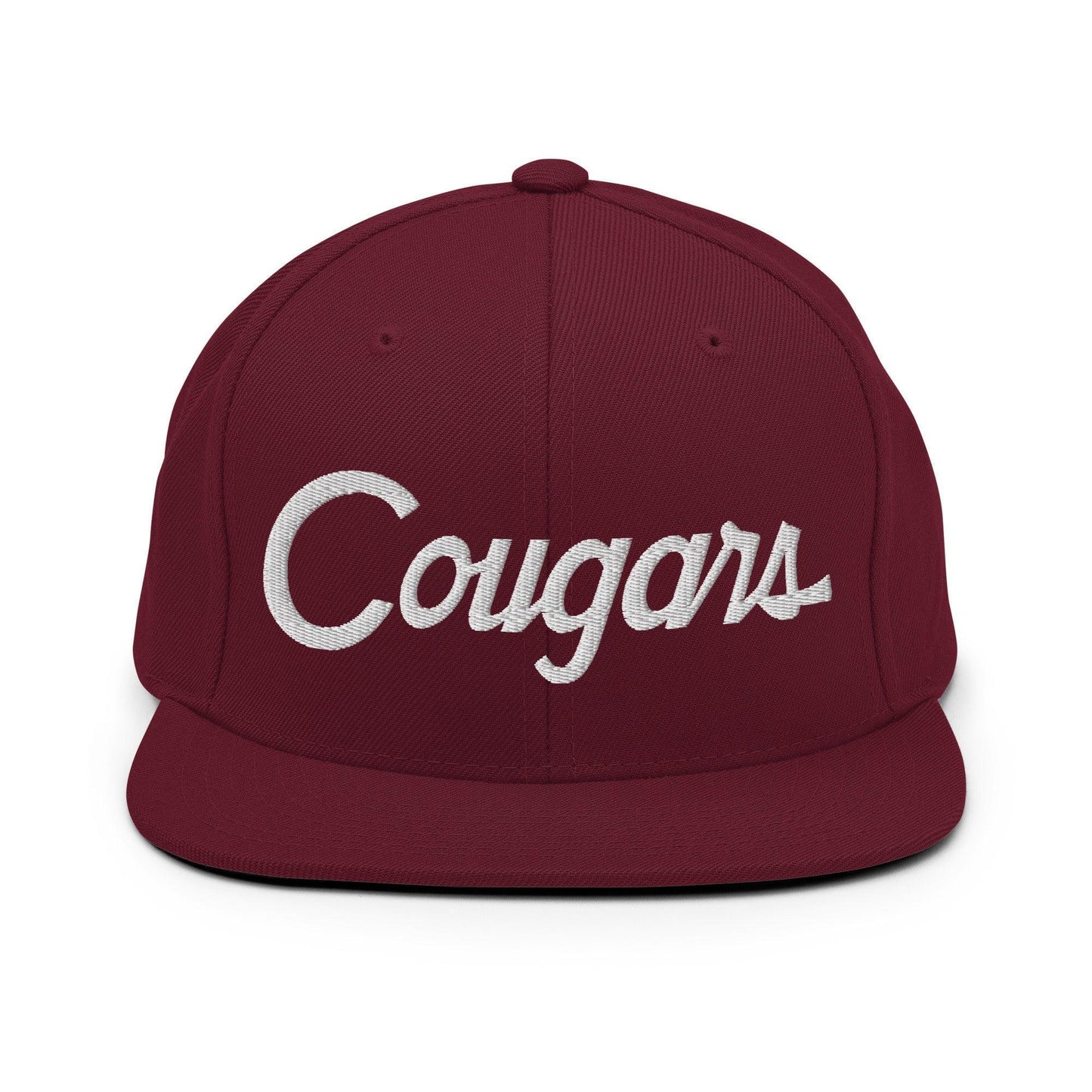 Cougars School Mascot Script Snapback Hat Maroon