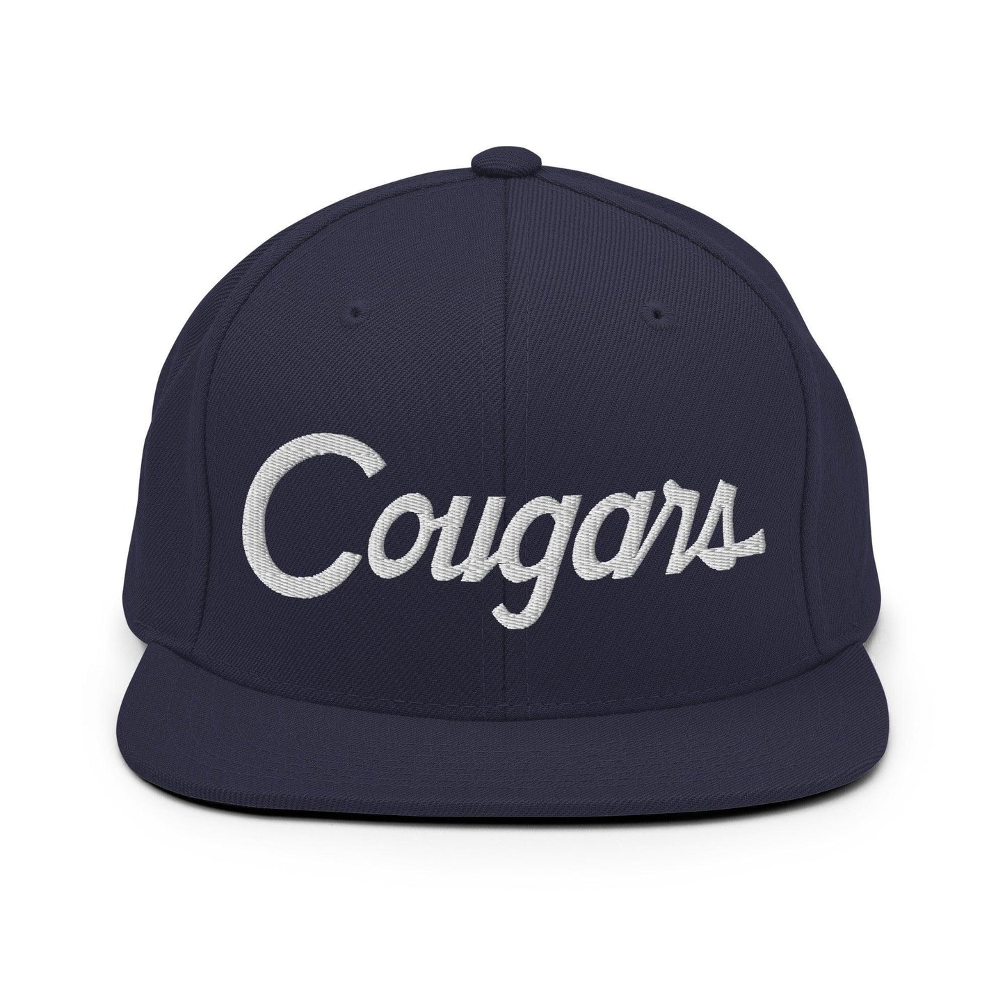 Cougars School Mascot Script Snapback Hat Navy