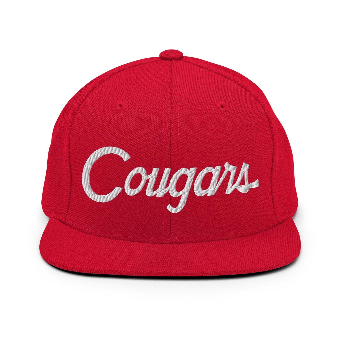 Cougars School Mascot Script Snapback Hat Red