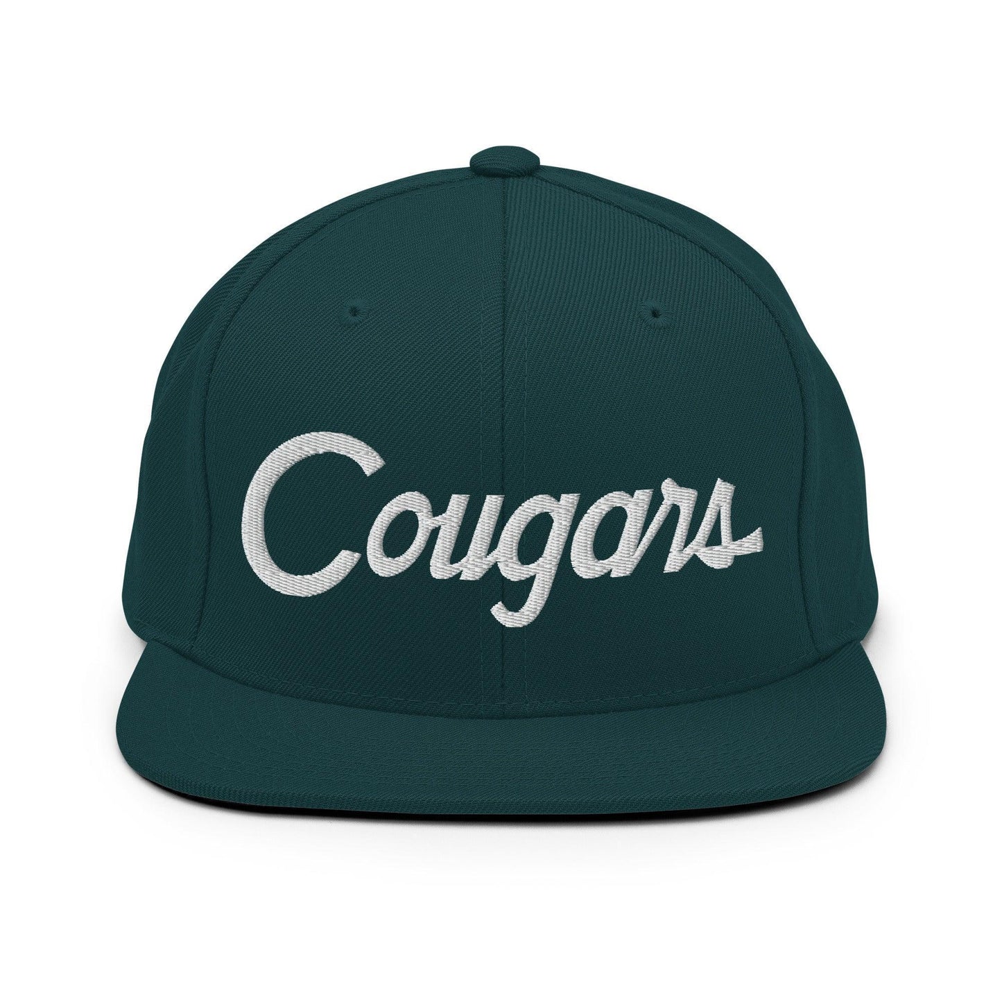 Cougars School Mascot Script Snapback Hat Spruce