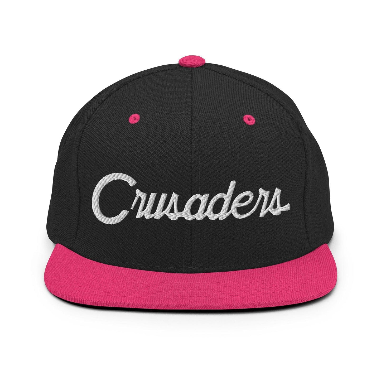 Crusaders School Mascot Script Snapback Hat Black Neon Pink