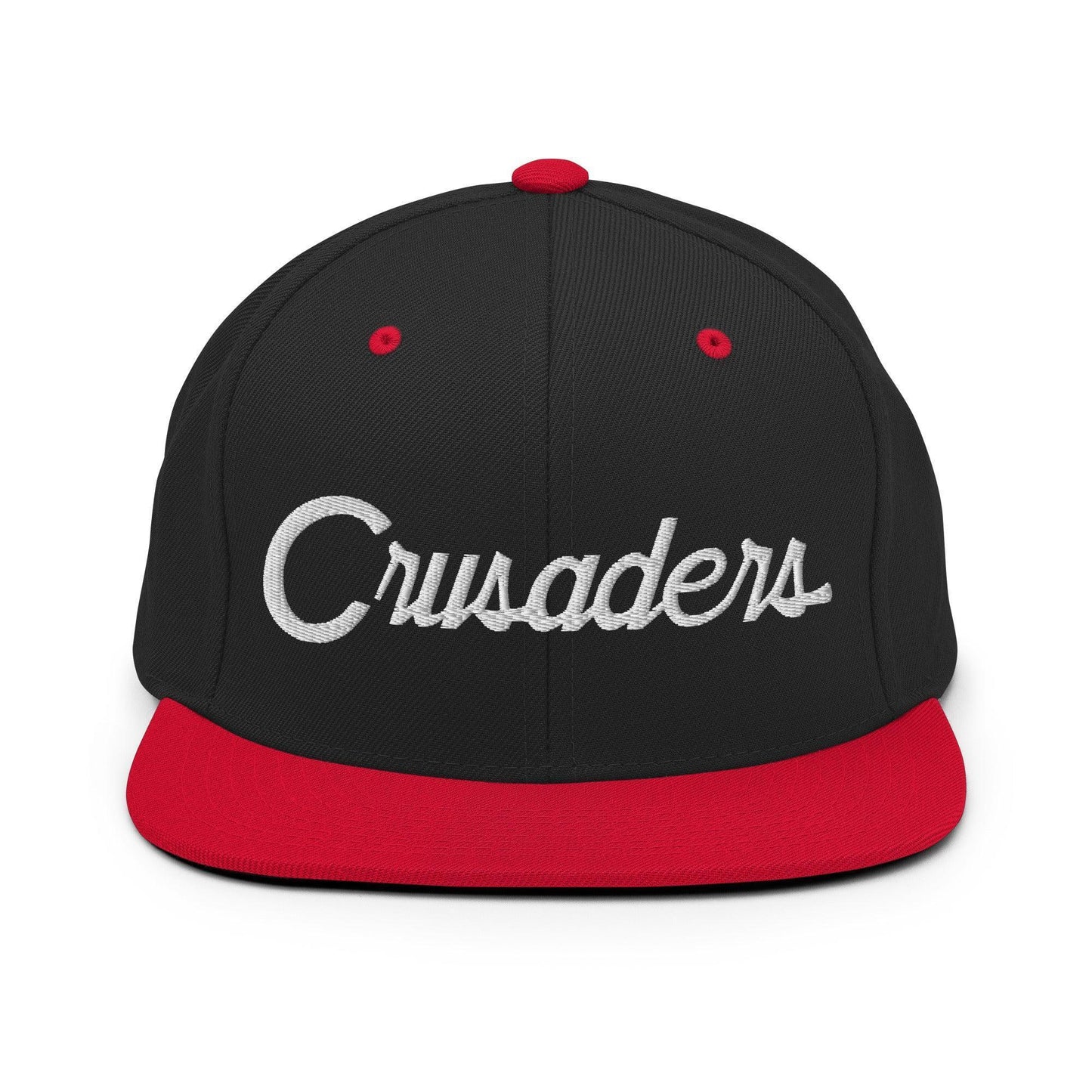 Crusaders School Mascot Script Snapback Hat Black Red