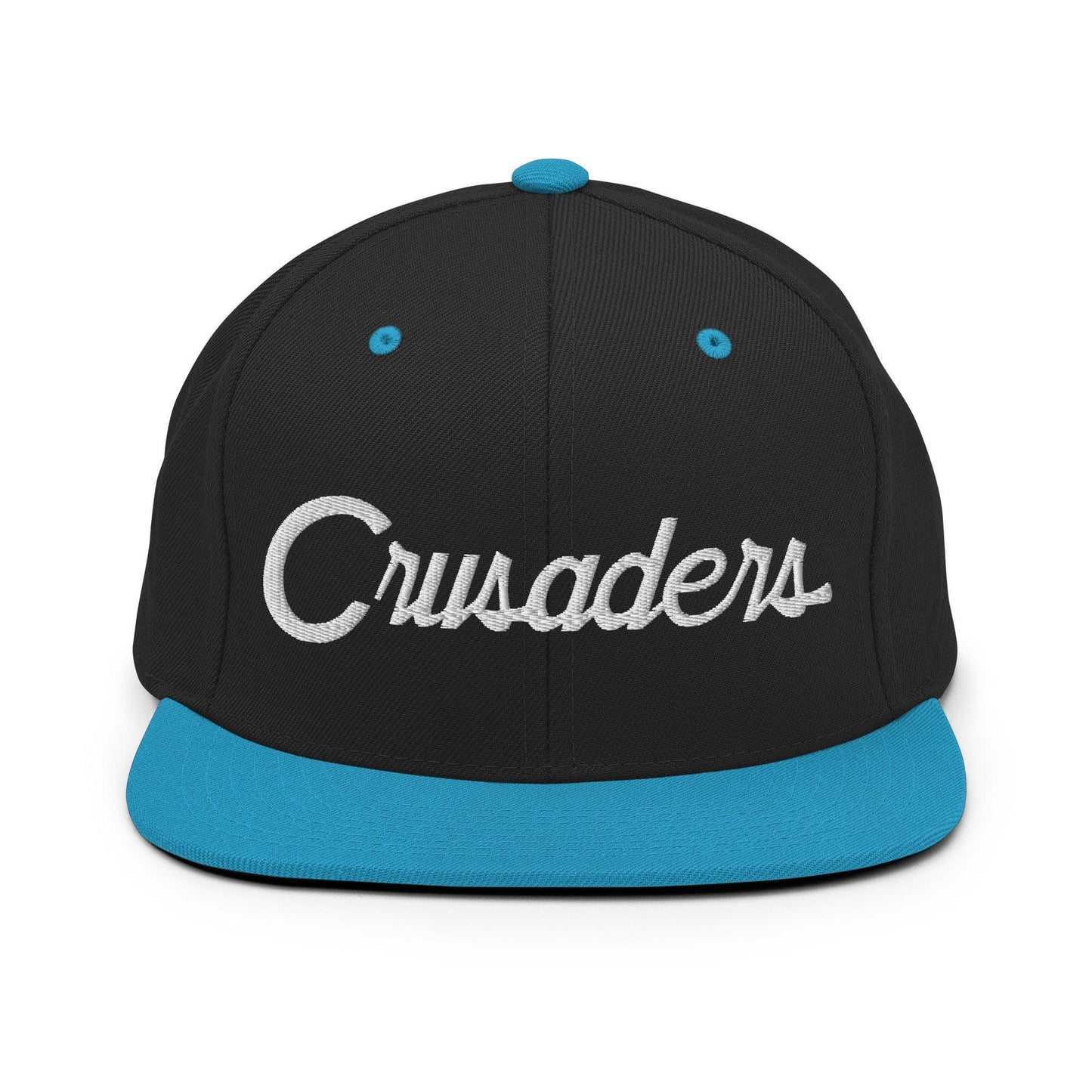 Crusaders School Mascot Script Snapback Hat Black Teal