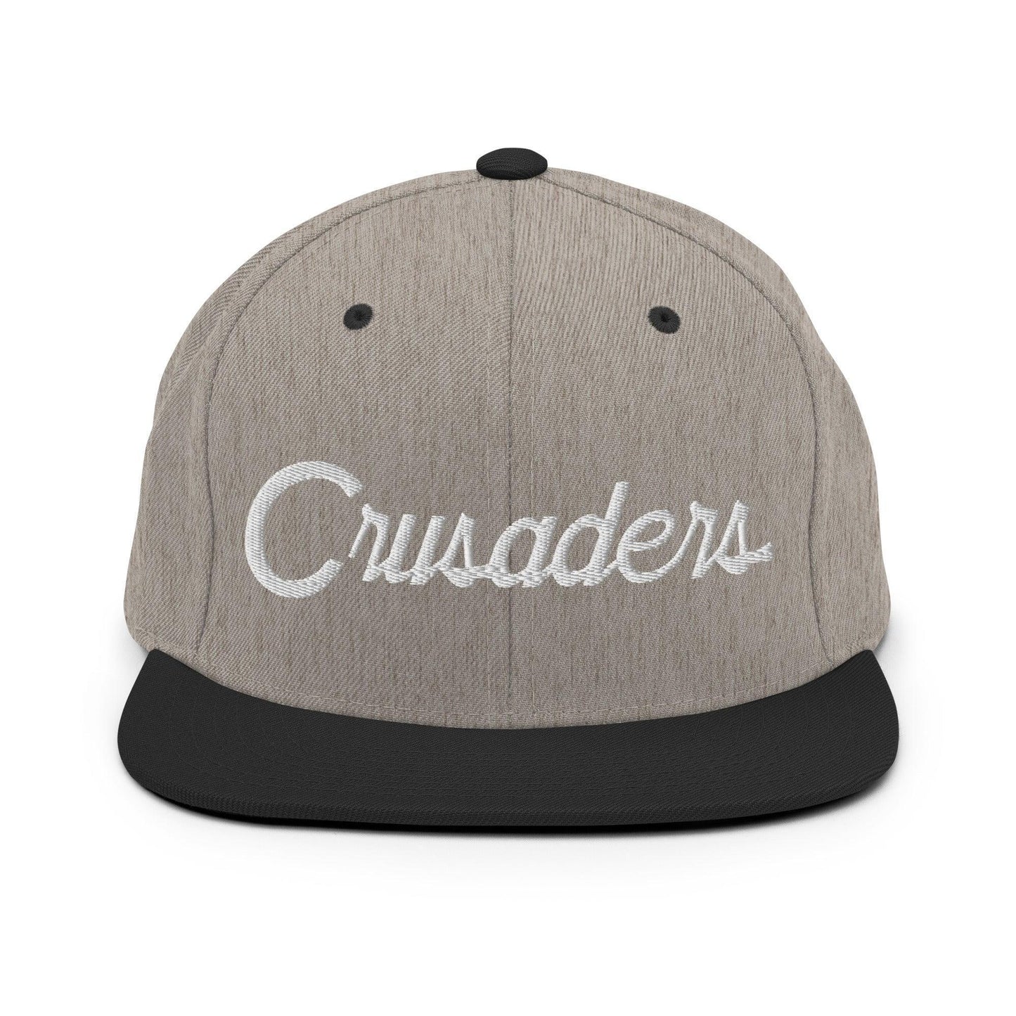 Crusaders School Mascot Script Snapback Hat Heather Black