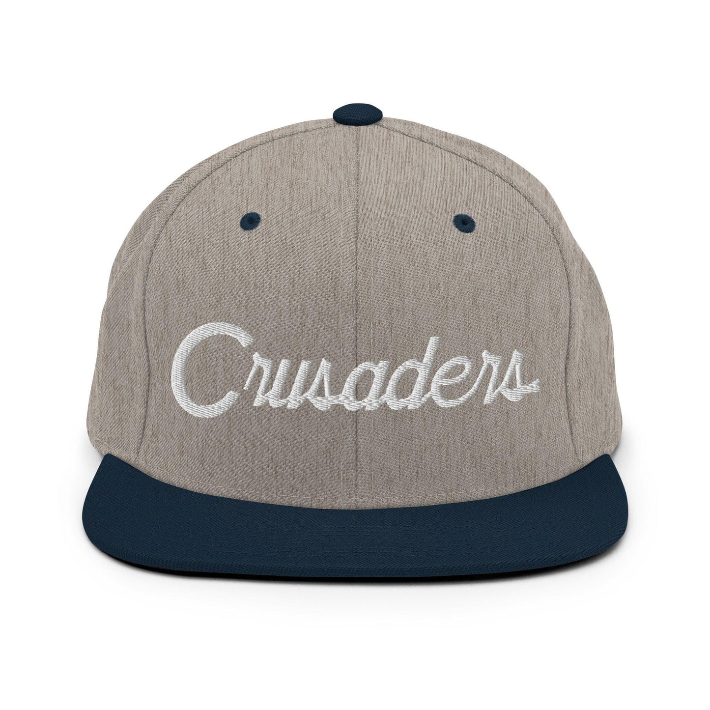 Crusaders School Mascot Script Snapback Hat Heather Grey Navy