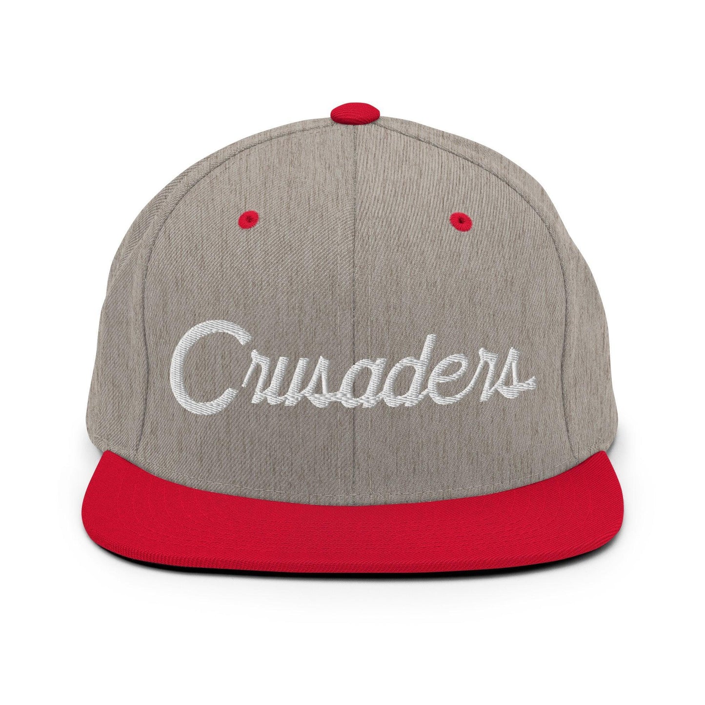 Crusaders School Mascot Script Snapback Hat Heather Grey Red