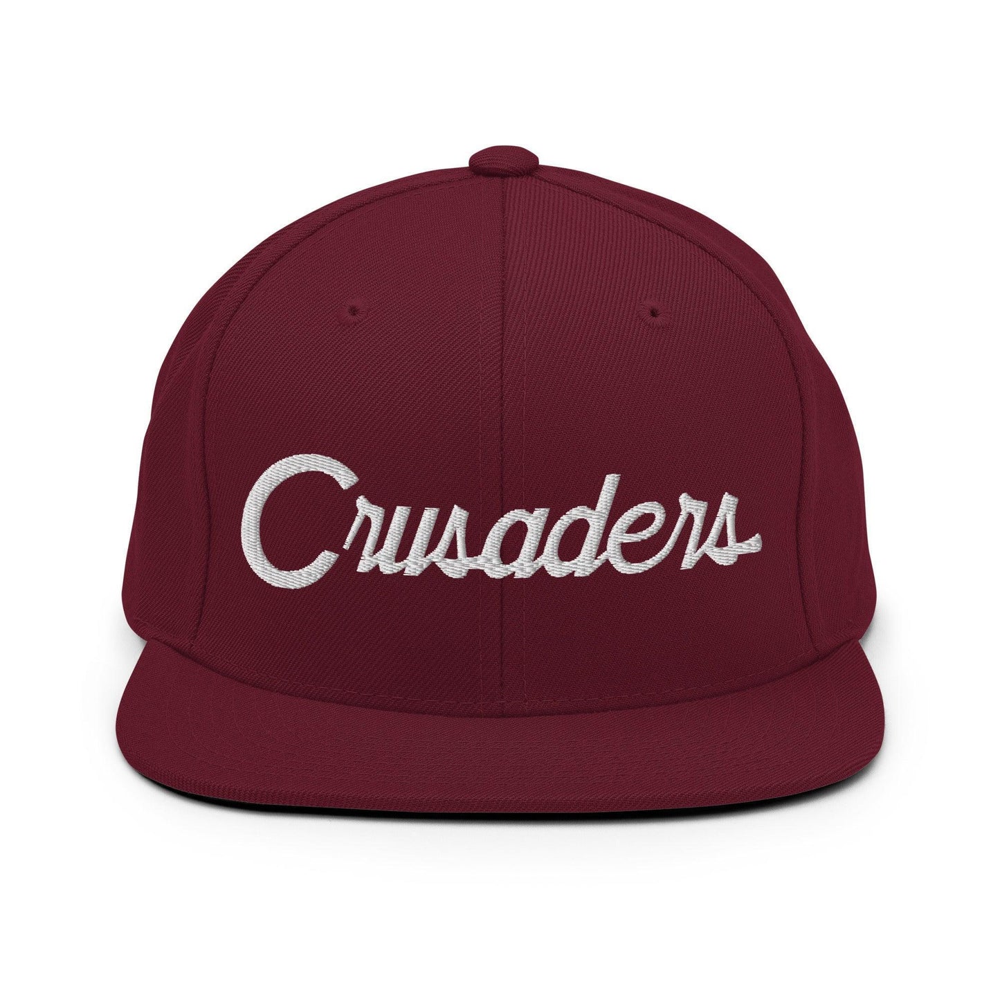 Crusaders School Mascot Script Snapback Hat Maroon