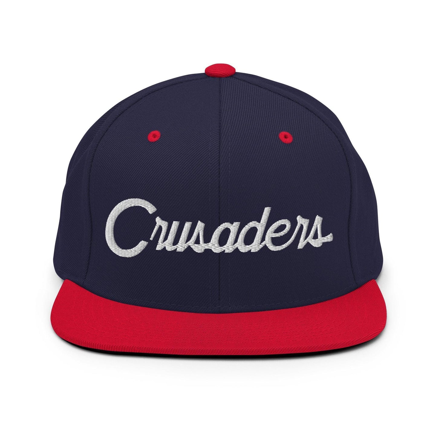 Crusaders School Mascot Script Snapback Hat Navy Red