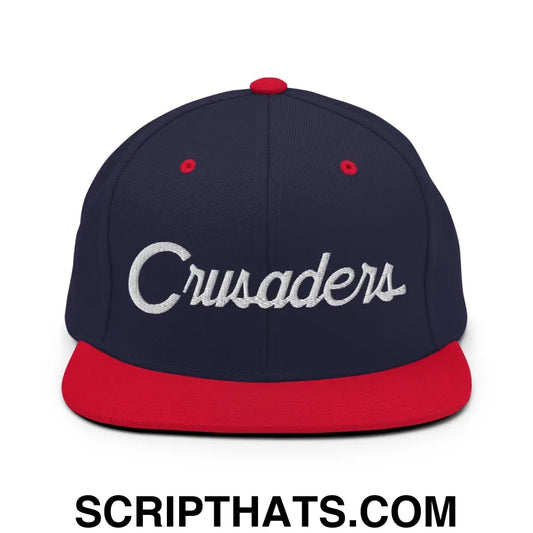 Crusaders School Mascot Script Snapback Hat Navy Red