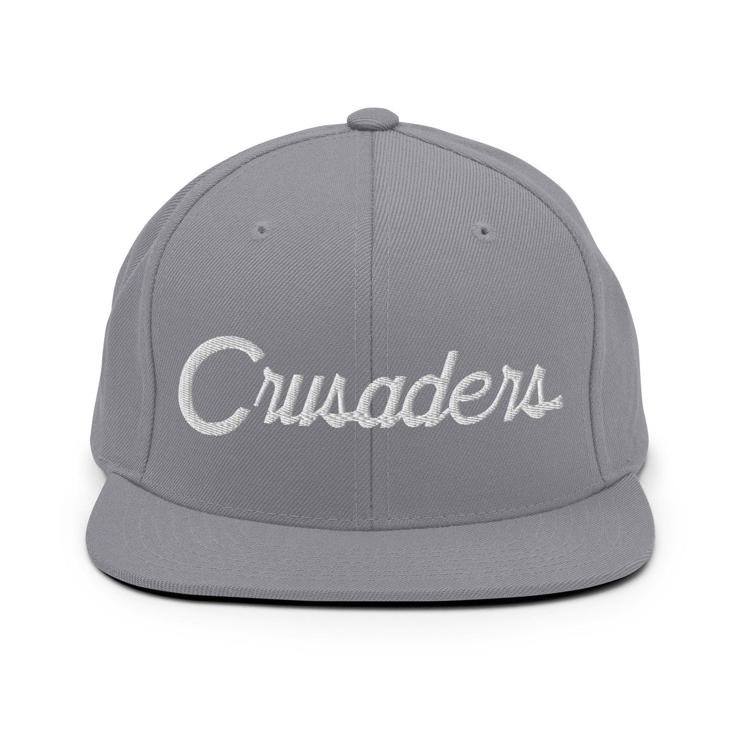 Crusaders School Mascot Script Snapback Hat Silver