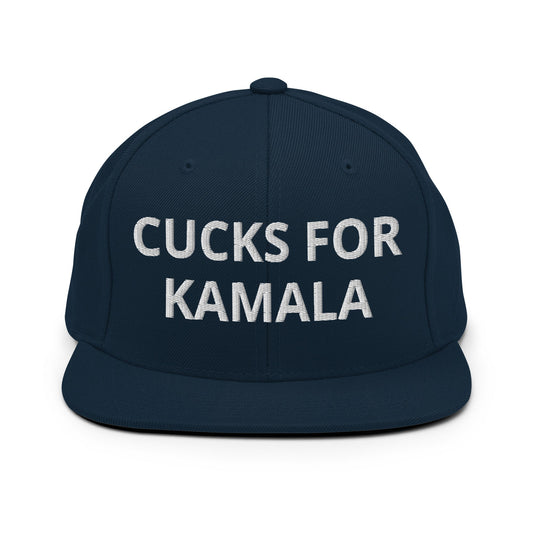 Cucks for Kamala Flat Bill Brim Snapback Hat Dark Navy