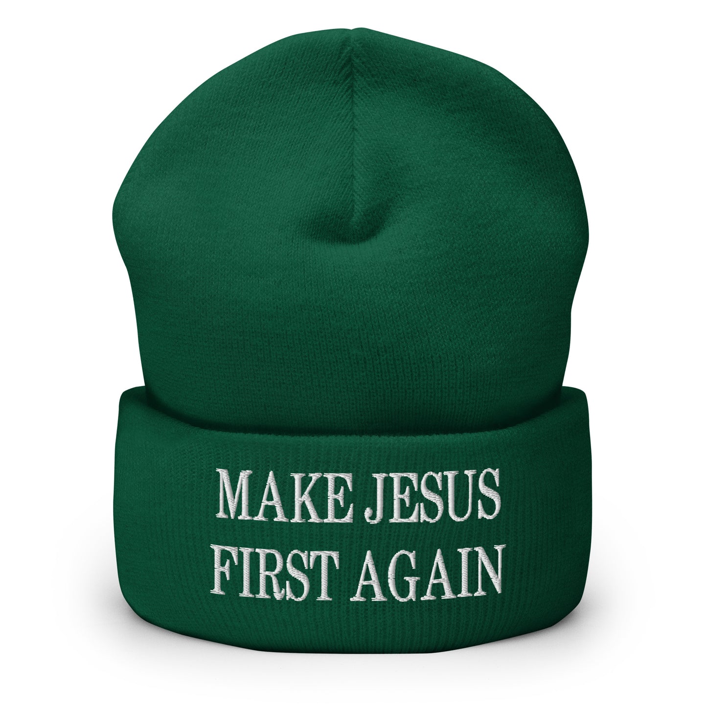 Make Jesus First Again Embroidered Knit Cuffed Beanie Spruce