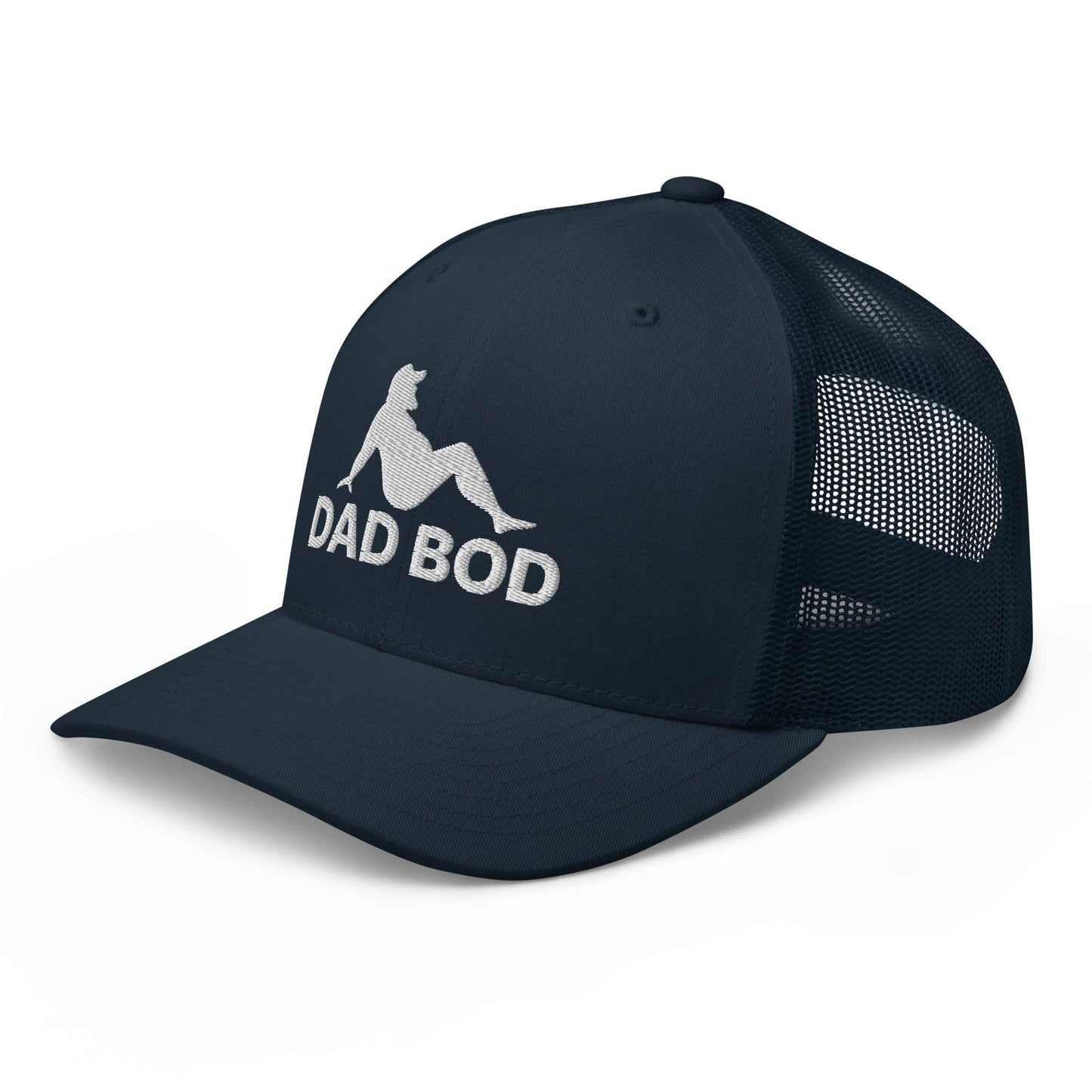 Dad Bod Mud Flap Silhouette Embroidered Mesh Trucker Hat Navy