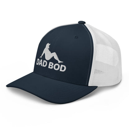 Dad Bod Mud Flap Silhouette Embroidered Mesh Trucker Hat Navy White